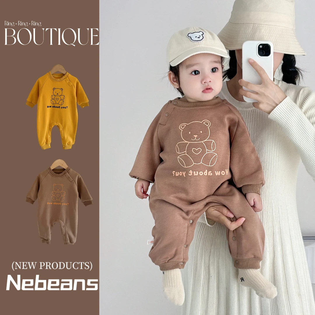 （现货）秋冬婴儿加绒宝宝衣服 小熊韩版潮款男女宝哈衣爬服外出服