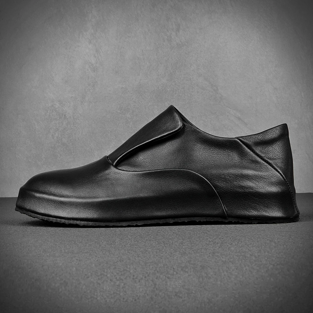 真皮高端豆豆鞋潮牌男鞋奶奶灰低帮乐福鞋一脚蹬软底休闲皮鞋板鞋