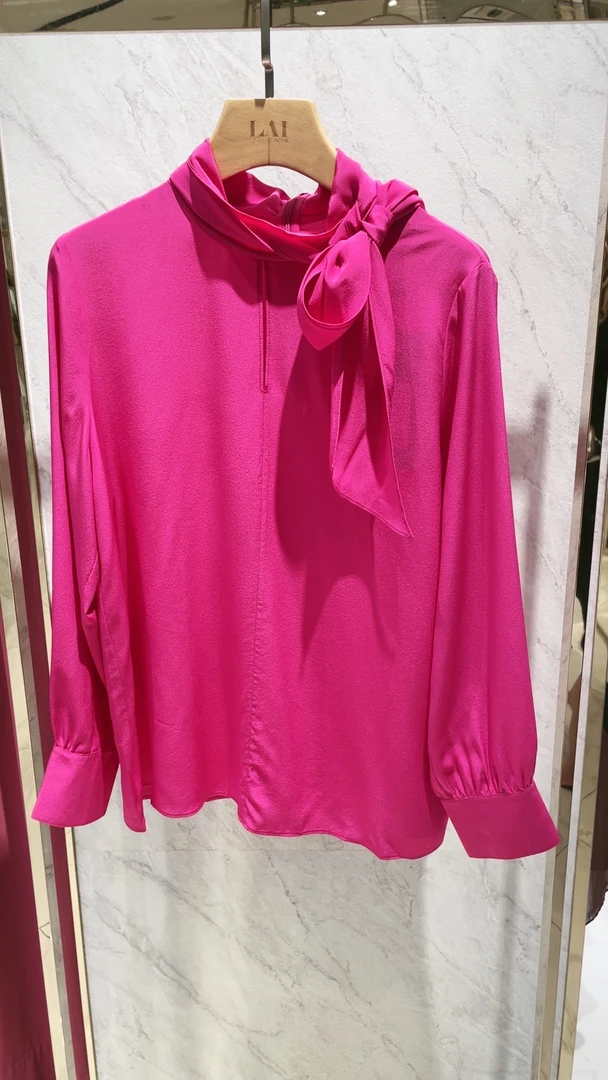 玫红色飘带衬衣33