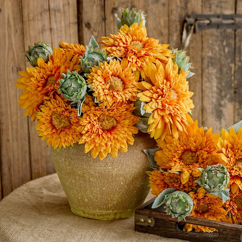 向日葵仿真花束客厅餐桌假花摆件装饰插花艺仿干花绢花摆设