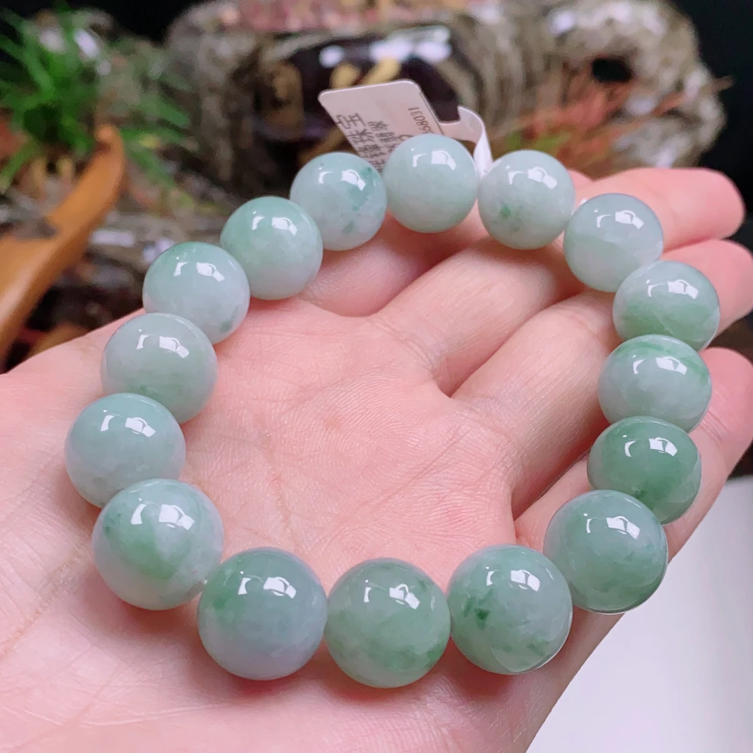 天然A货翡翠卡13.4水润手串翡翠珠链500200