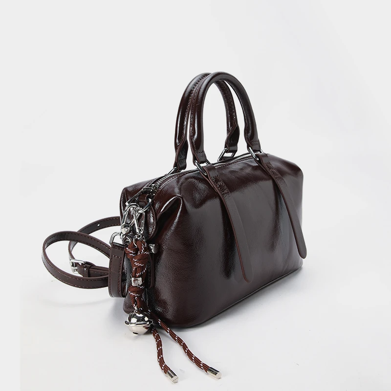 TUSCAN'S新款时尚休闲百搭油蜡牛皮复古波士顿女士手拎斜挎包