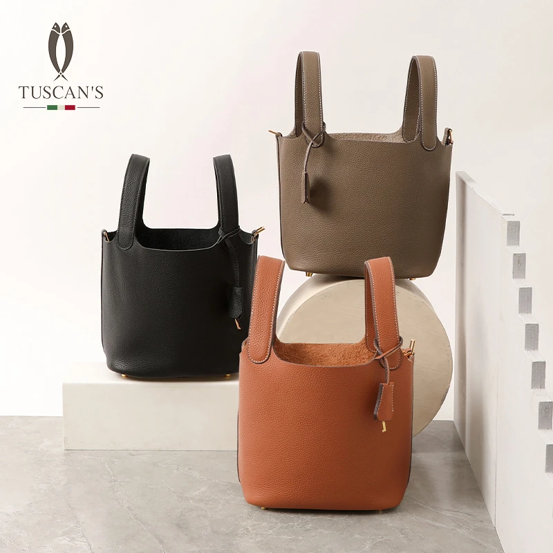 TUSCAN'S经典百搭菜篮子手提包高级质感真皮包包TS时代双