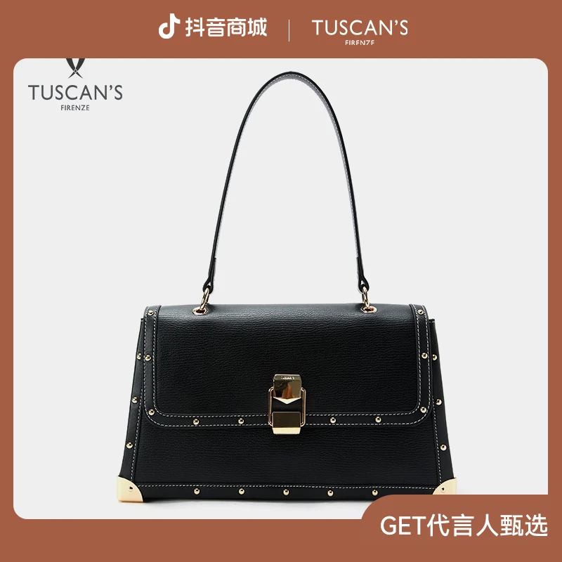 TUSCAN'S时尚通勤百搭女士包包单肩斜跨包真皮腋下包女包时代集团