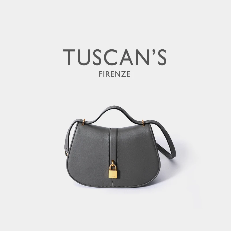 TUSCAN'S夏季潮流百搭盖头包包女士纯色真皮单肩斜挎SS24时代双鱼