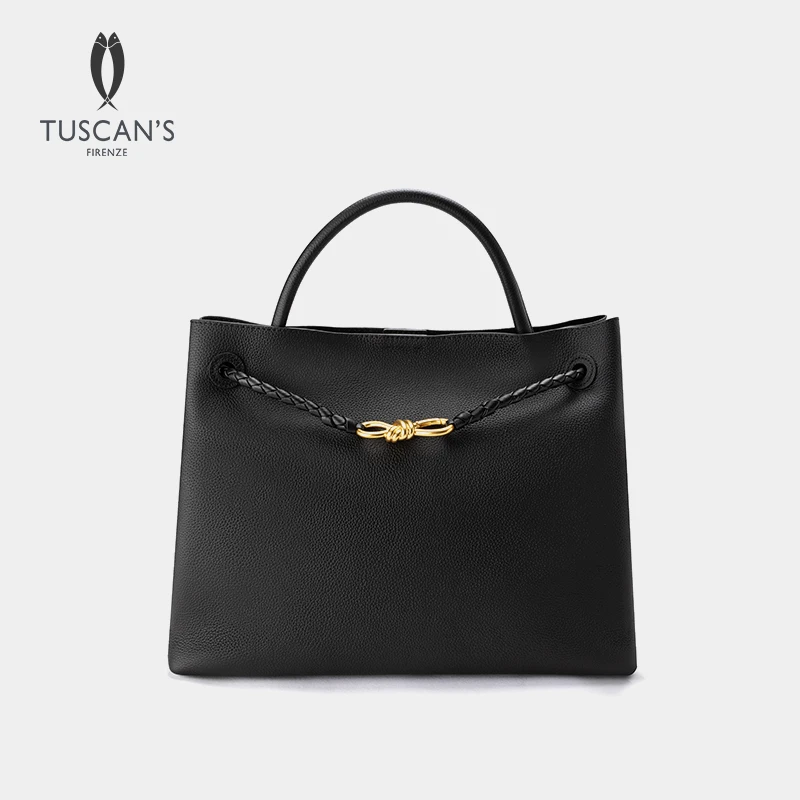TUSCAN'S新款气质百搭经典蝴蝶结真皮简约女士手提包大容量单肩包