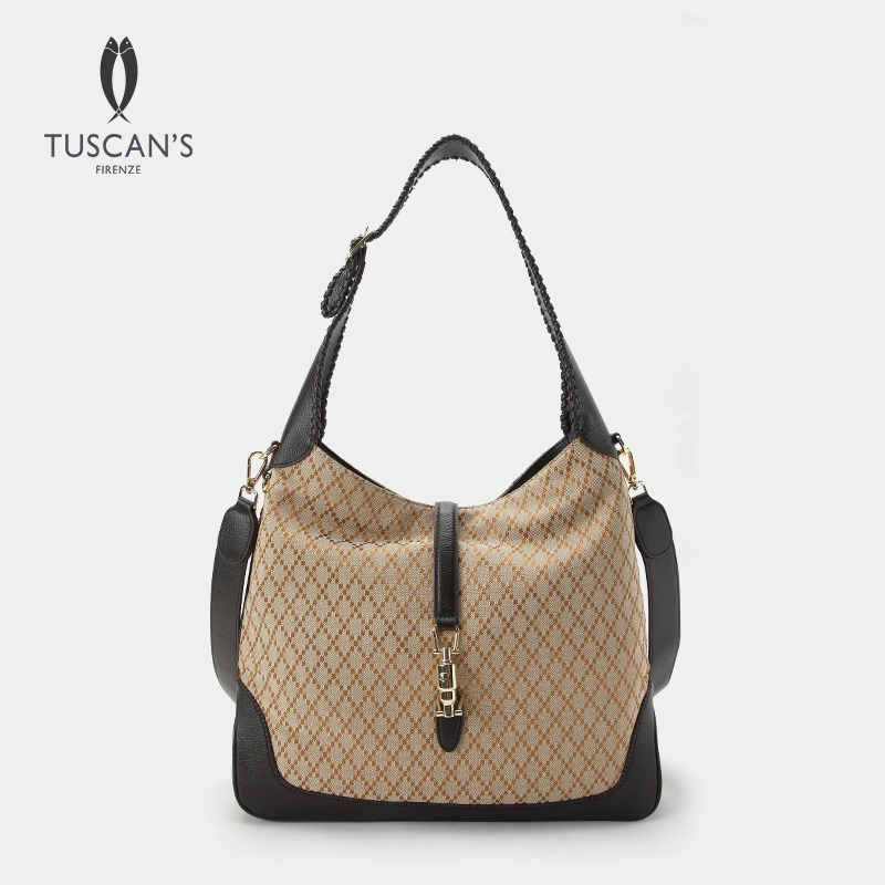TUSCAN'S经典撞色拼接牛皮托特包通勤女士包包大容量单肩包TS时代
