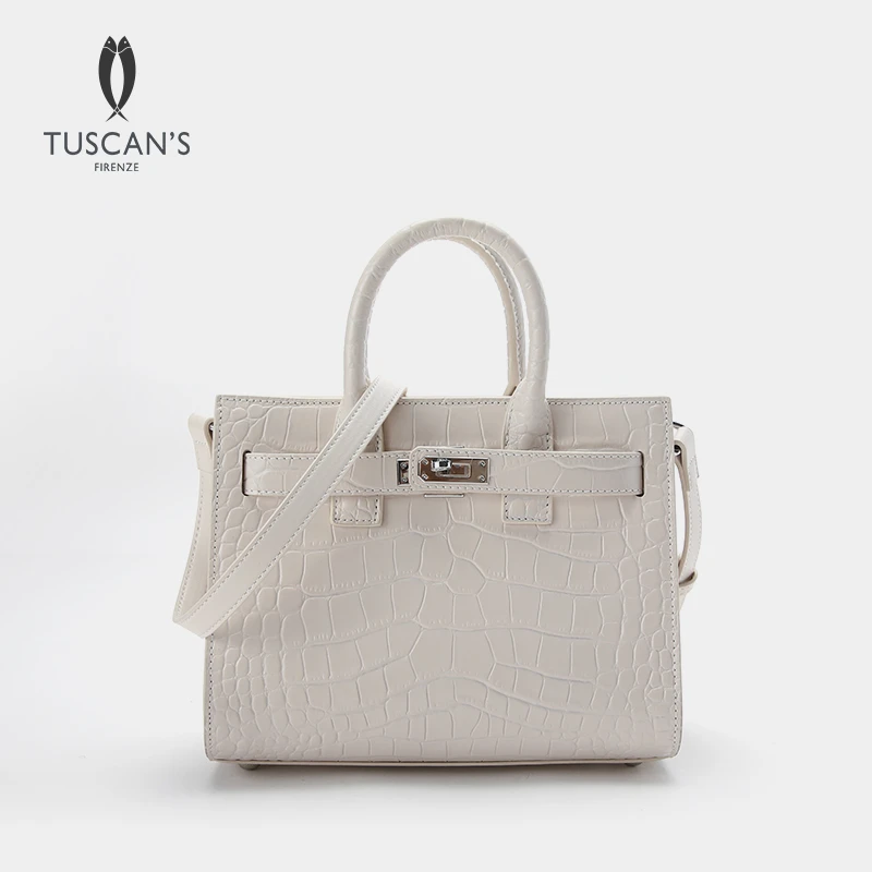 【轻奢】TUSCAN'S时尚百搭女士包包通勤包真皮牛皮手提包鳄鱼纹单肩