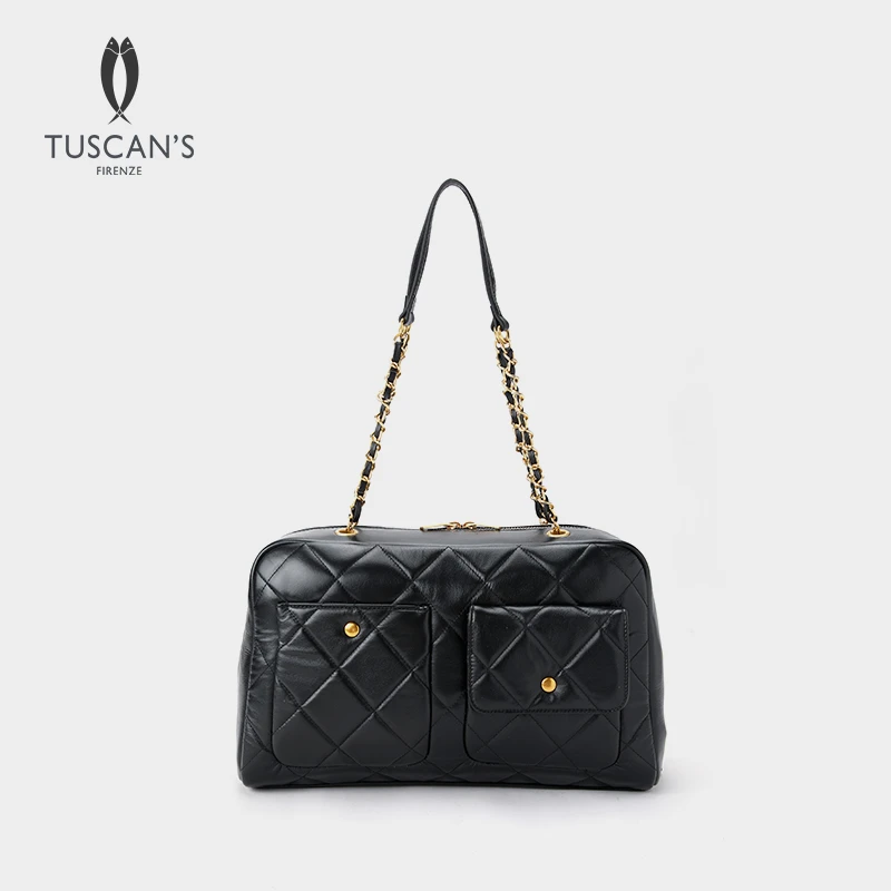 TUSCAN'S时尚真皮牛皮菱格单肩包女款通勤包包手提包TS时代双鱼