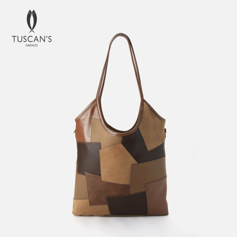 TUSCAN'S时尚经典女士牛皮托特包小众拼接撞色单肩包时代集团