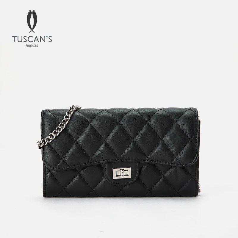 TUSCAN'S真皮时尚经典女士单肩包小香风轻奢菱格链条包