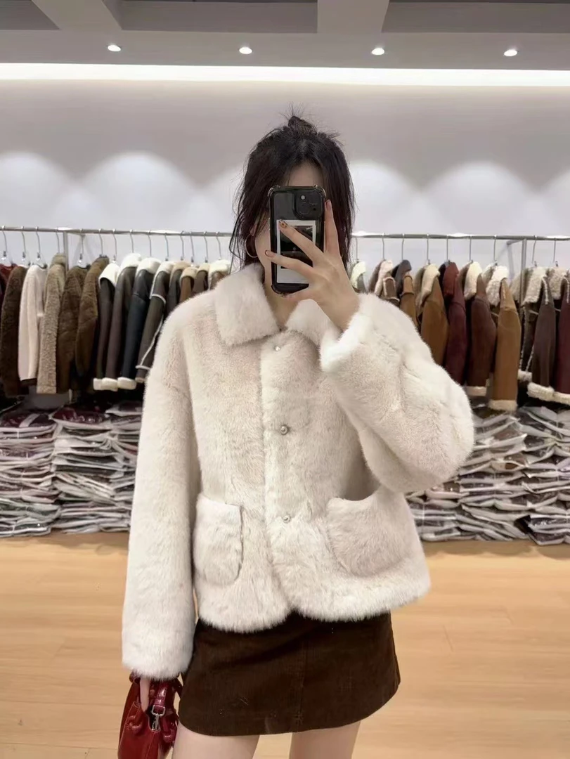 冬季新款法式鹿皮绒皮毛一体高级感气质时尚加厚外套 88803