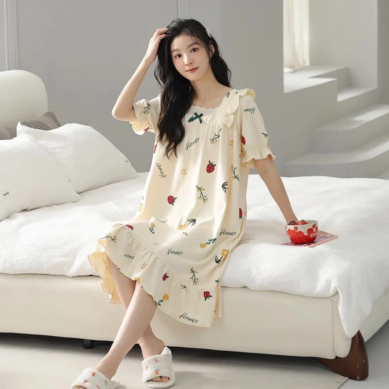 睡裙夏季女款2024新款纯棉甜美法式公主风夏款短袖家居服仙女睡衣