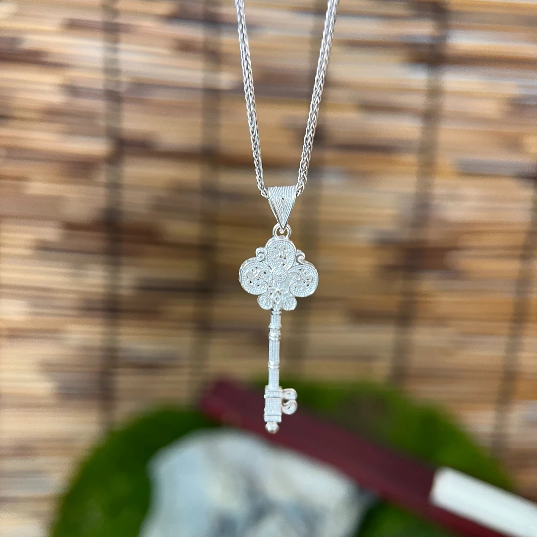 苗人匠银坊  百搭足银花丝钥匙套链