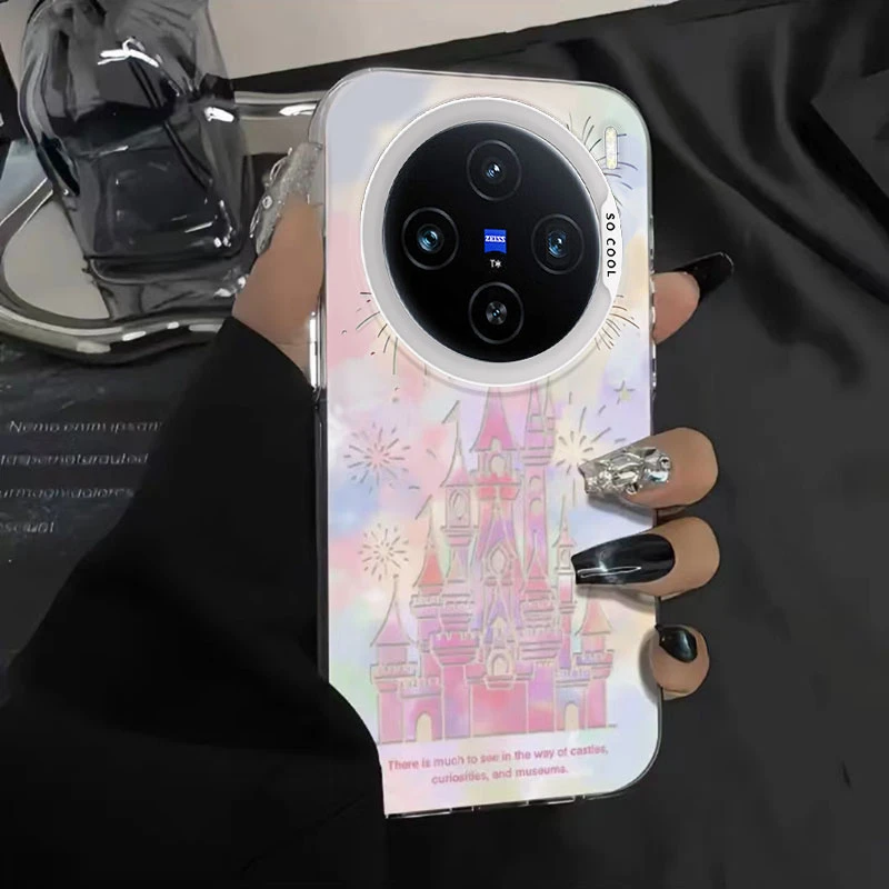 新年梦幻城堡VIVOX100手机壳VIVOXX100PRO防摔磨砂彩银潮ins