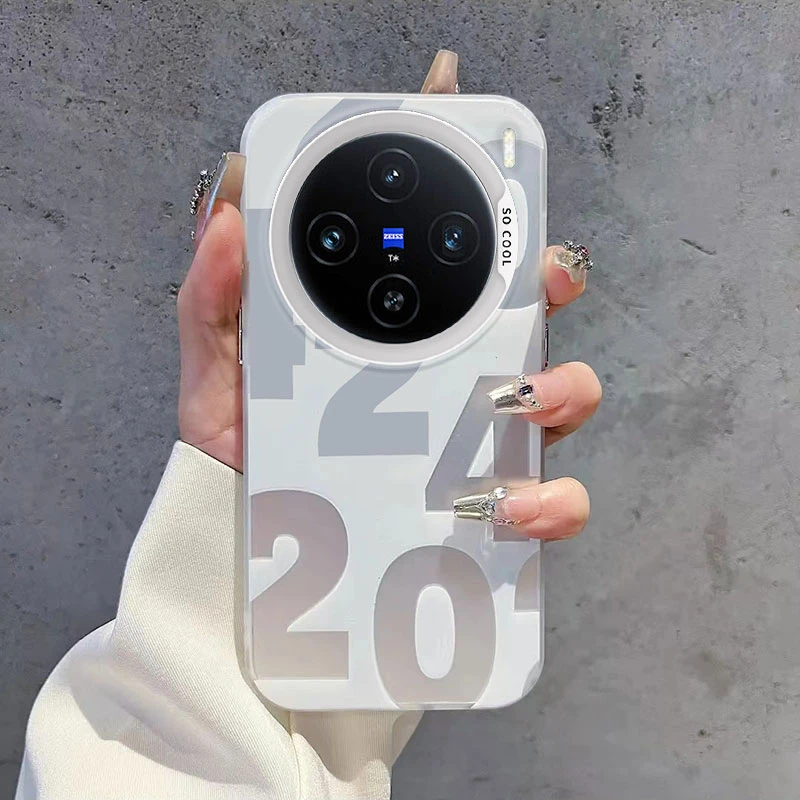 2024文字VIVOX100手机壳VIVOXX100PRO防摔磨砂彩银潮ins