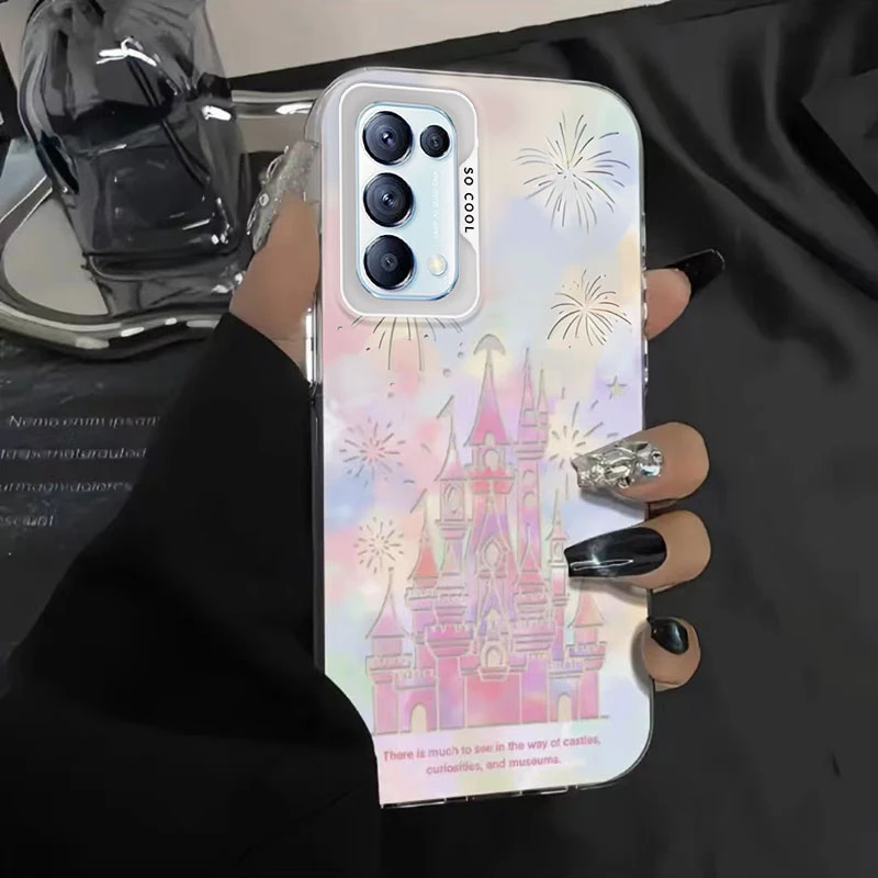 新年梦幻城堡OPPORENO5手机壳OPPORENO5PRO防摔磨砂彩银ins