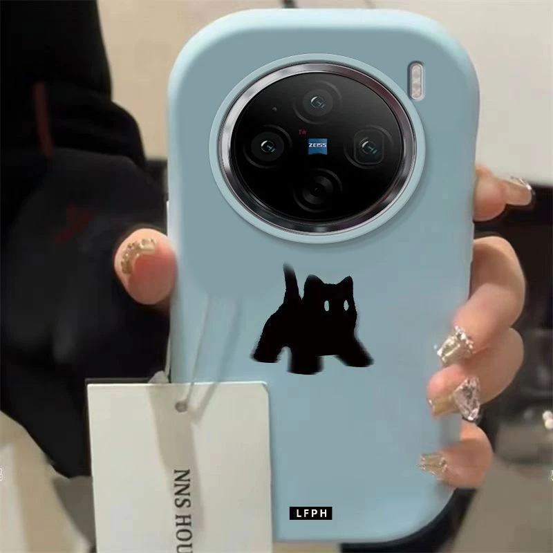 可爱黑猫VIVOX100手机壳VIVOX100PRO胖墩金属框硅胶潮ins