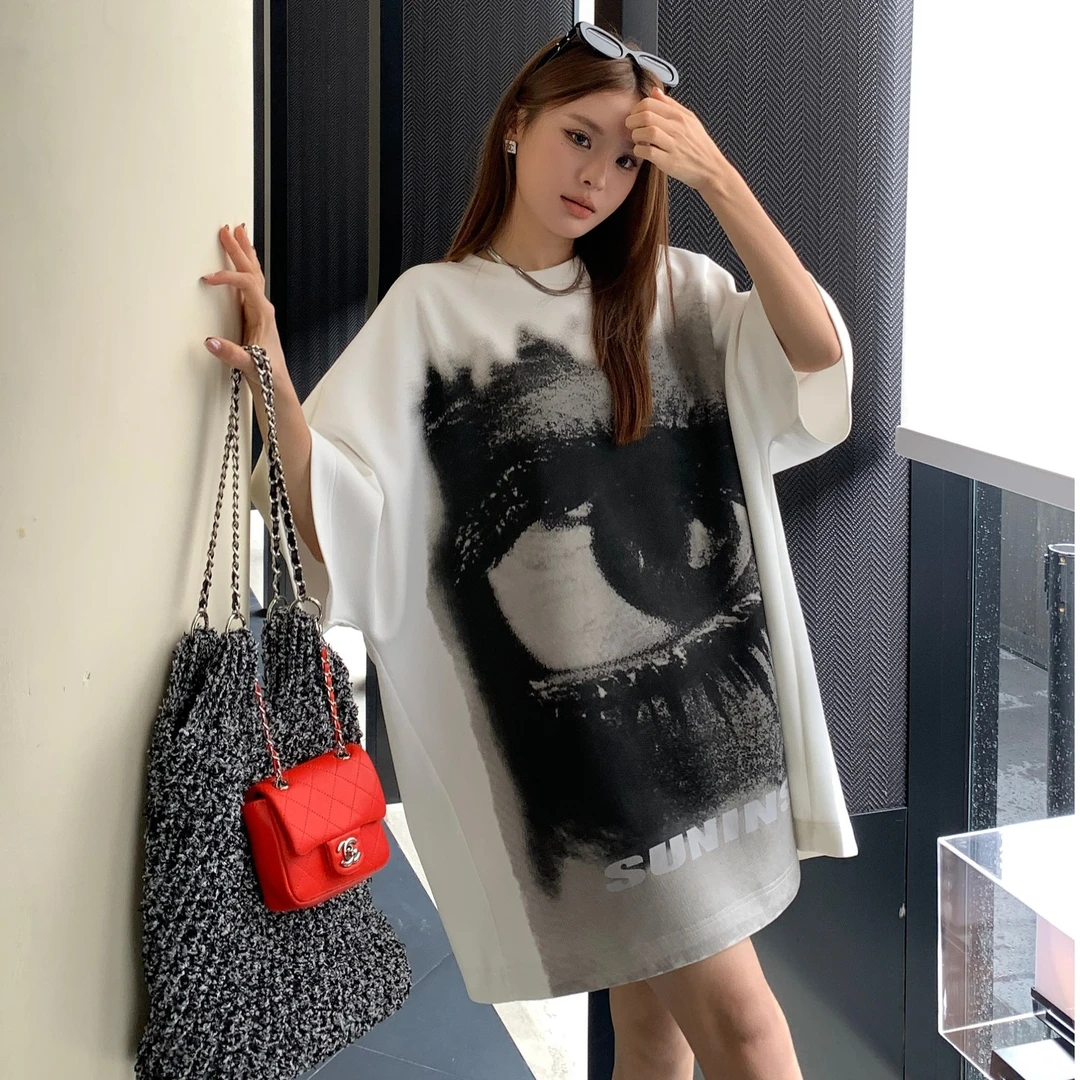 SUNINSKY夏季眼睛印花显瘦宽松T恤-S2406022