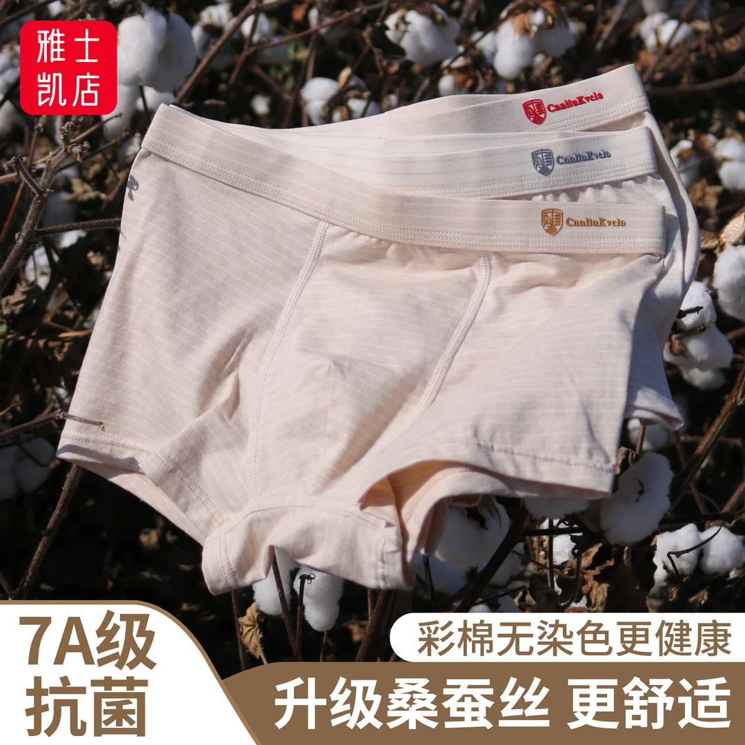 桑蚕丝男士内裤健康亲肤平角裤秋冬7A抗菌无染色彩棉中腰四角裤头