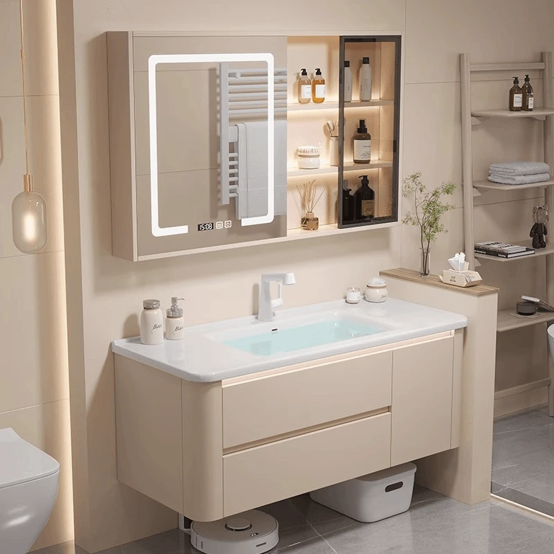 可定制陶瓷一体盆奶油风现代简约浴室柜组合卫生间洗漱洗脸盆洗手