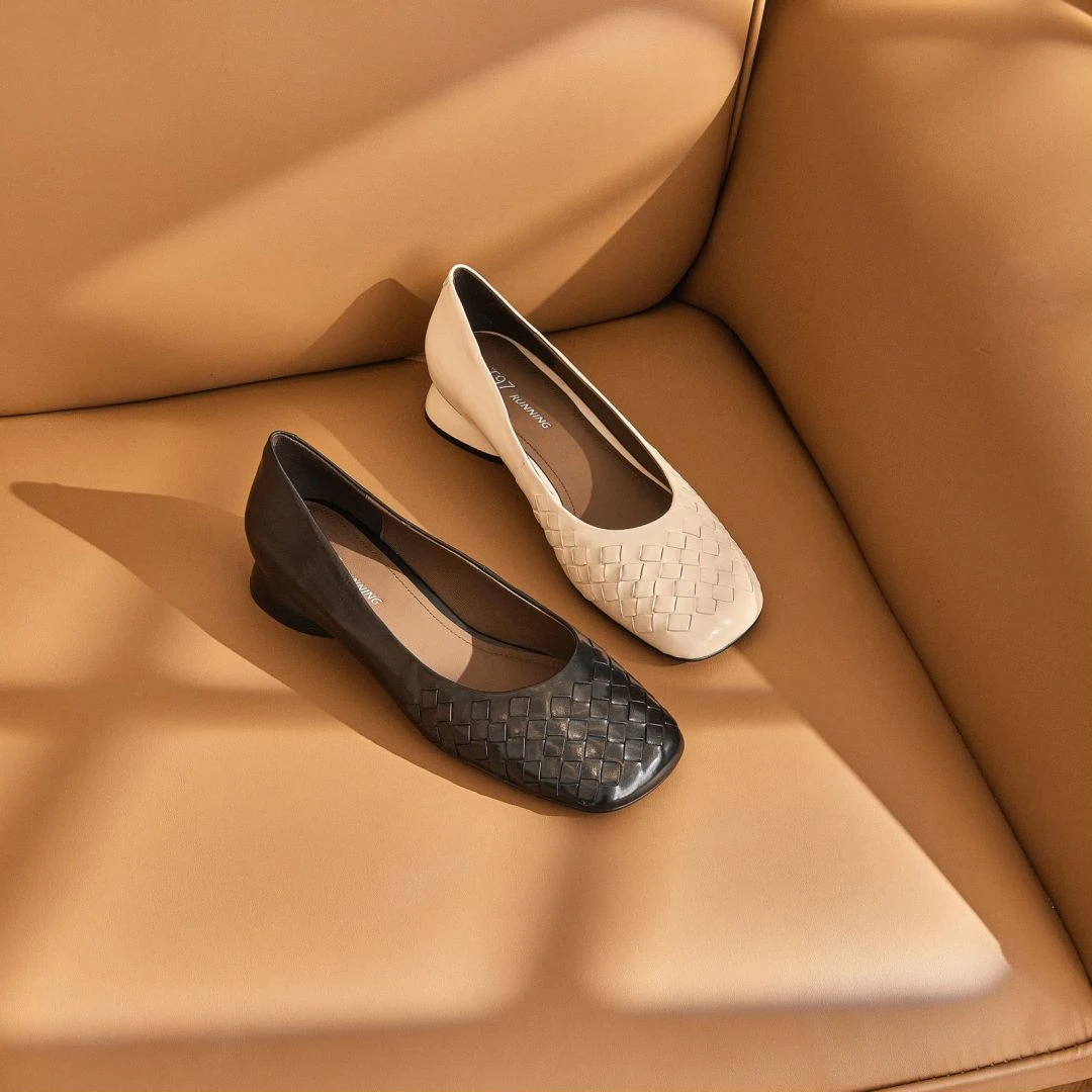 T972024夏季新款小香风浅口单鞋女中跟百搭时尚真皮方头女鞋K8211