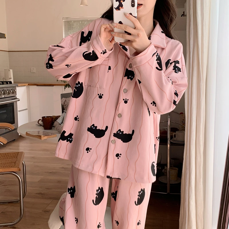 可外穿睡衣女春秋高颜值长袖学生套装2024新款日系宽松简约家居服