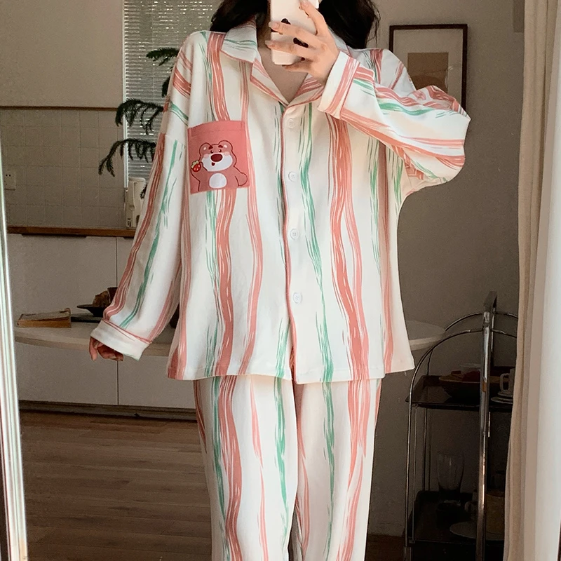 可外穿睡衣女春秋高颜值长袖学生套装宽松2024新款日系简约家居服