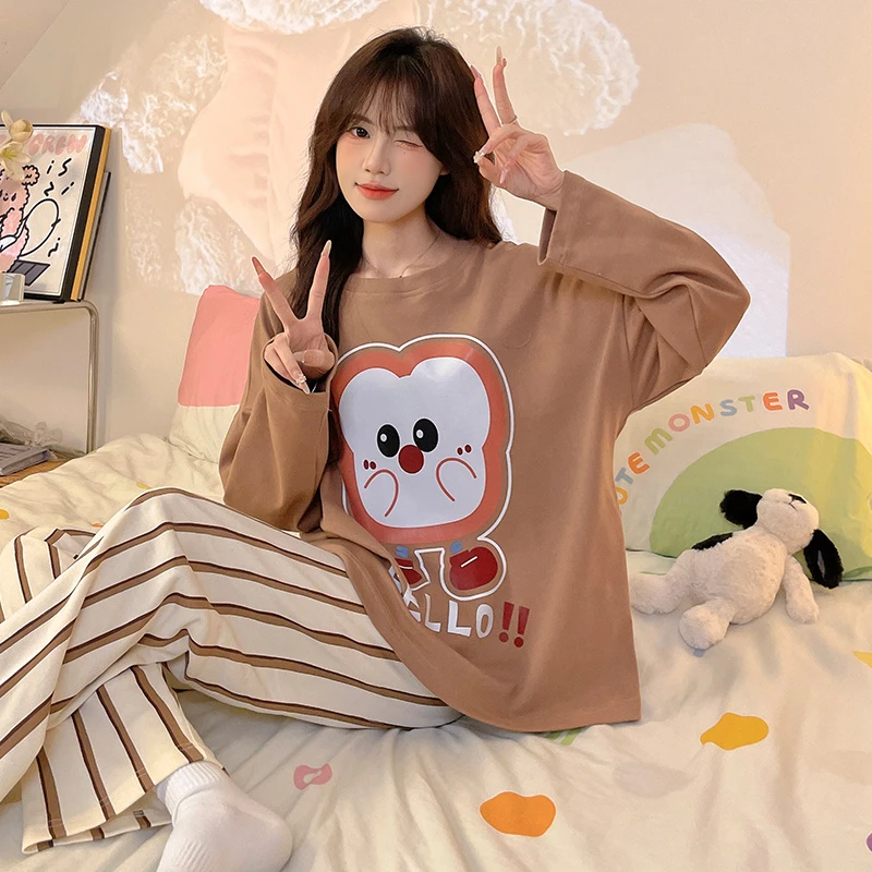 大码睡衣女春秋高颜值可外穿甜美风2024年新款长袖家居服宽松套装