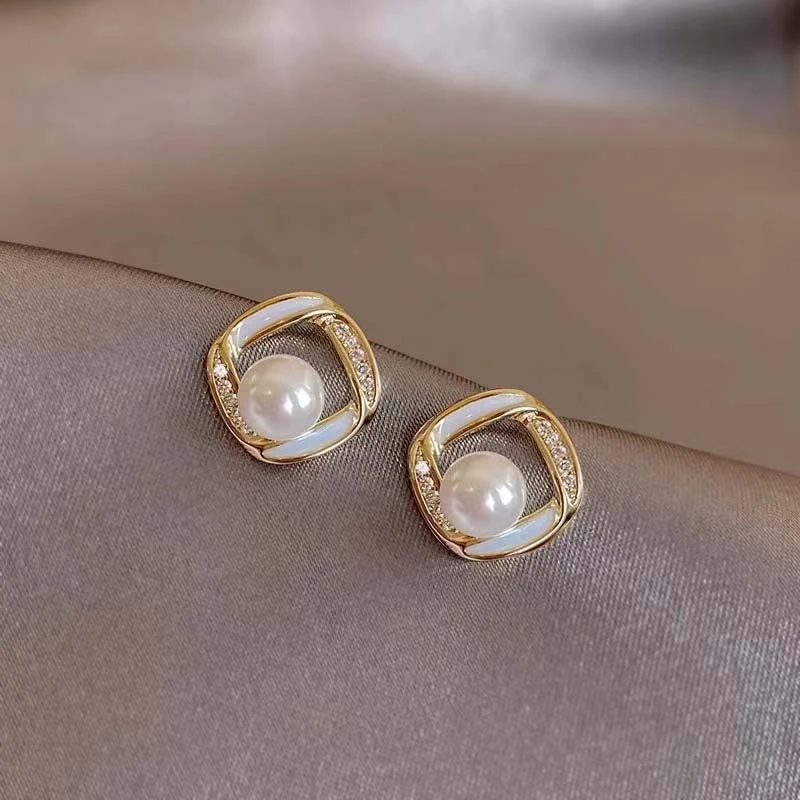 925银针【26号】法式滴釉满钻菱形气质耳环