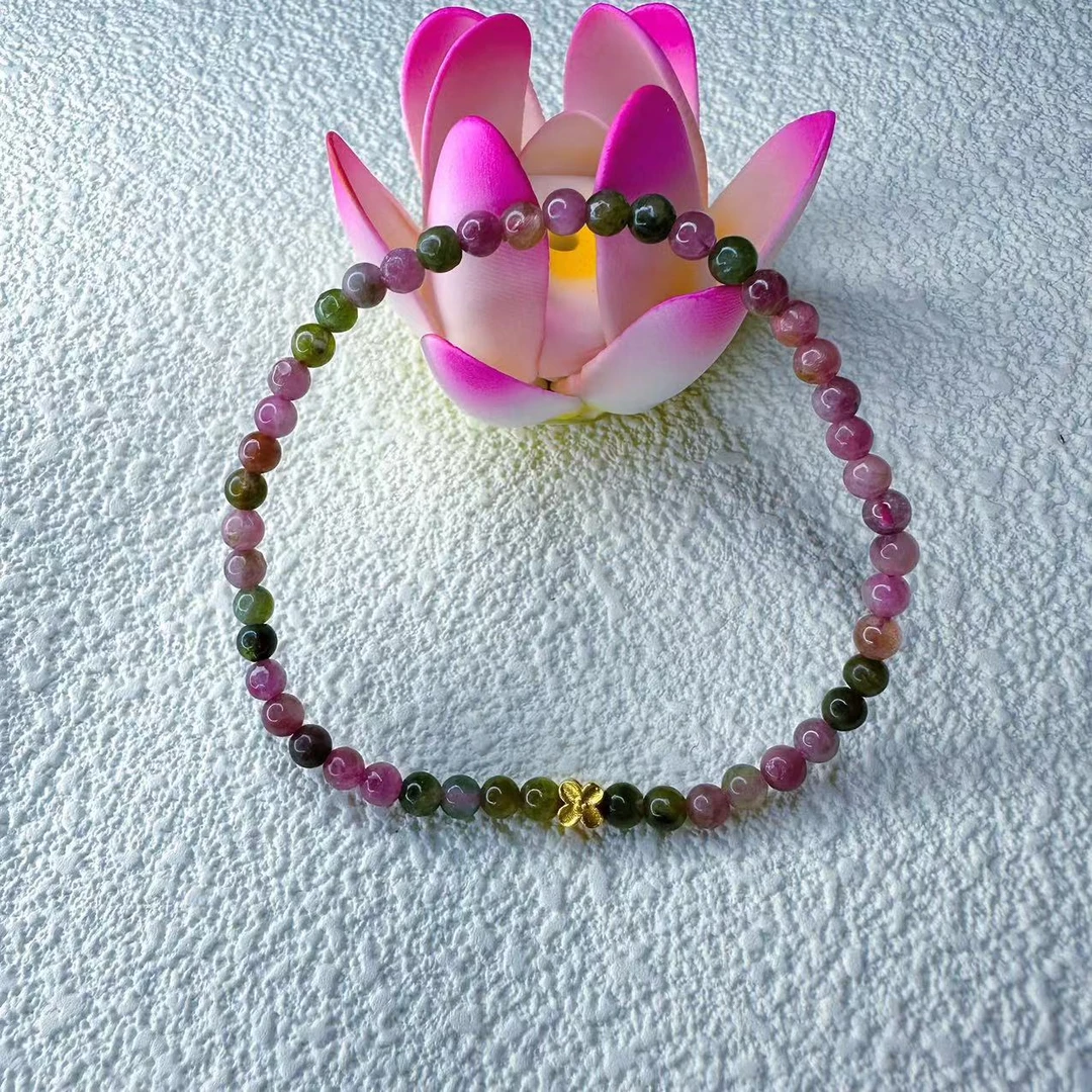 【有钱花】碧玺小花手链金色四叶花女款天然手串205