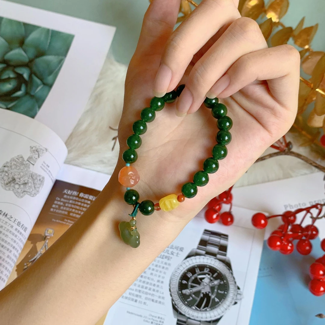【雅意盎然】和田碧玉蜜蜡祥云南红盐源手链百搭时尚154