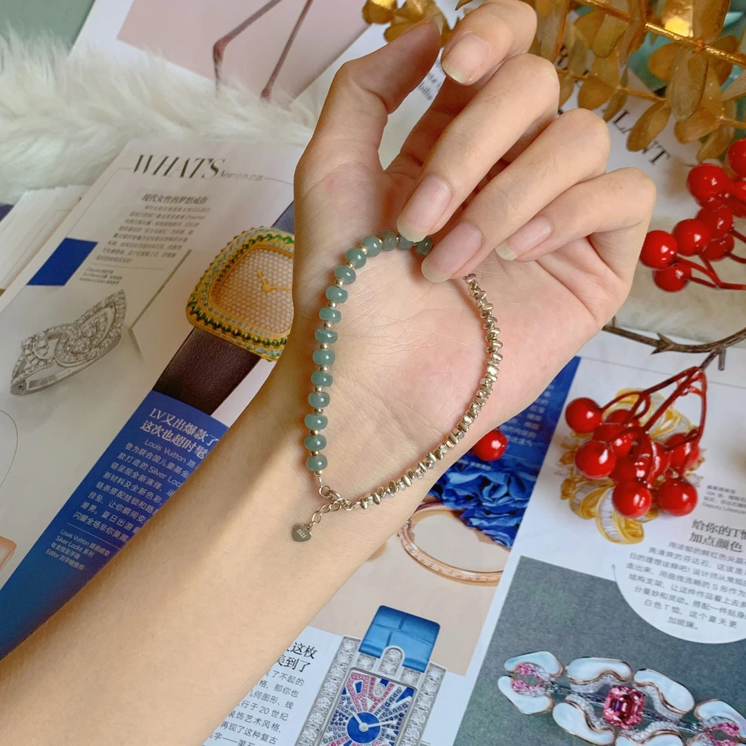 【蓝水清韵】蓝水翡翠碎银子手串女士复古手工百搭232