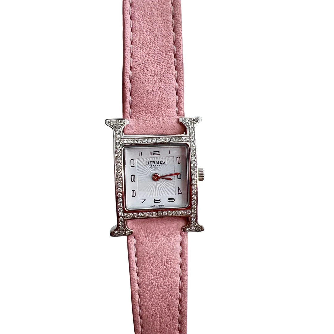 95新 Hermes/爱马仕 HEURE H系列女士石英表 后钻圈  77777