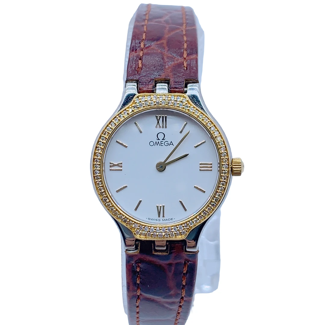 95新 Omega/欧米茄 70052/A蝶飞女士石英腕表/23盘/带扣后配/后钻
