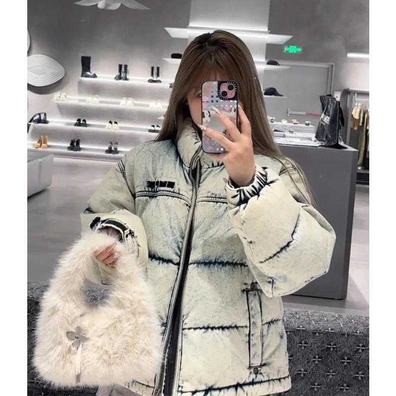 24冬季新款风暴花园牛仔阔身休闲百搭棉服提花刺绣水洗保暖服