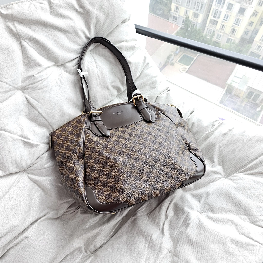 95新 LouisVuitton/路易威登 803266 LV棕棋盘格大号手提单肩包
