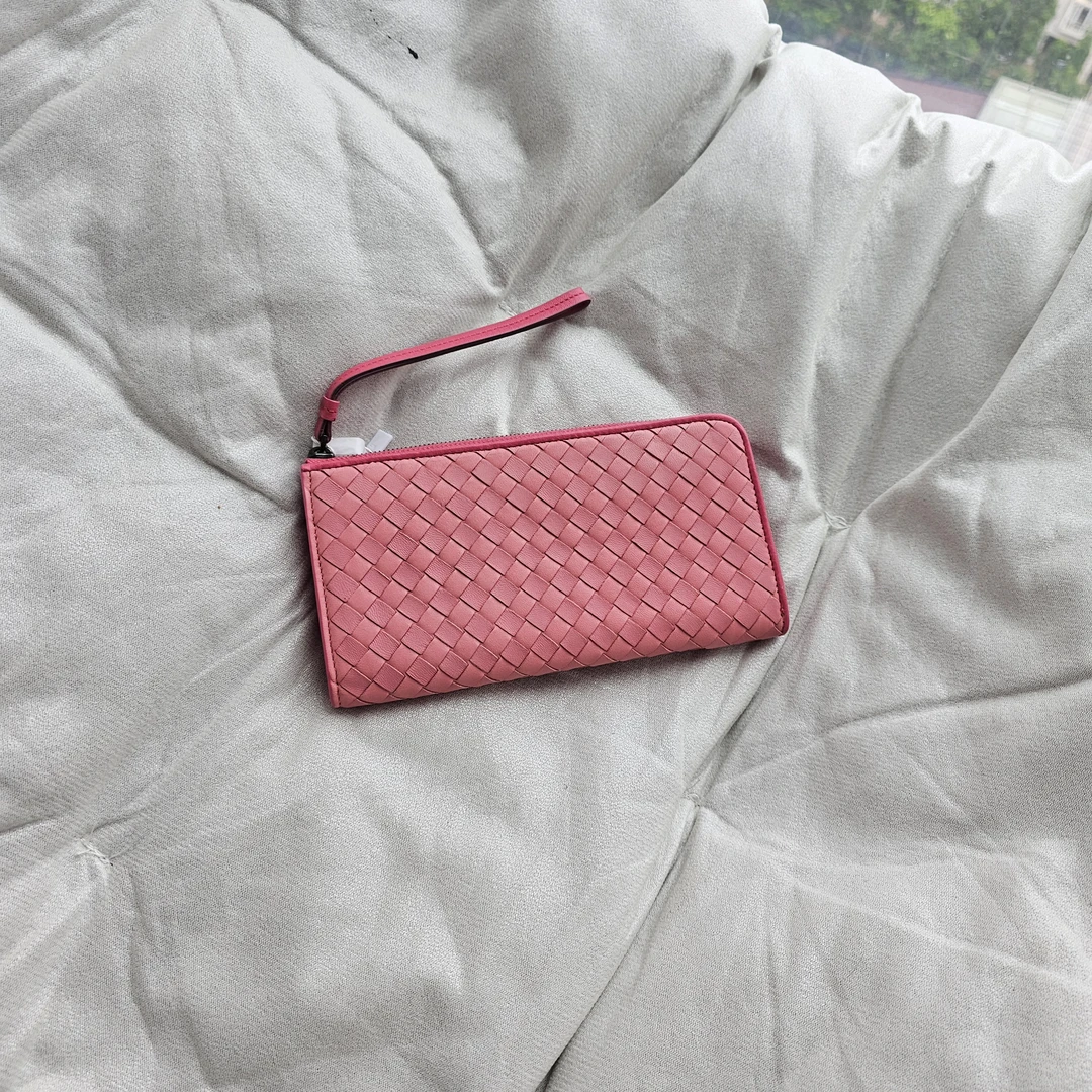 95新 BOTTEGA VENETA/葆蝶家 802844  bv 粉色钱包全套带盒