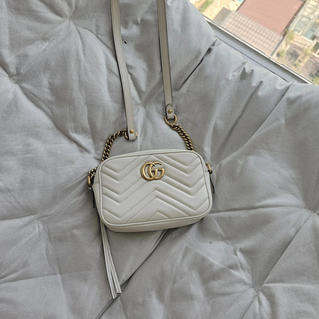 95新 GUCCI/古驰 805399 古驰白金马蒙相机单肩包