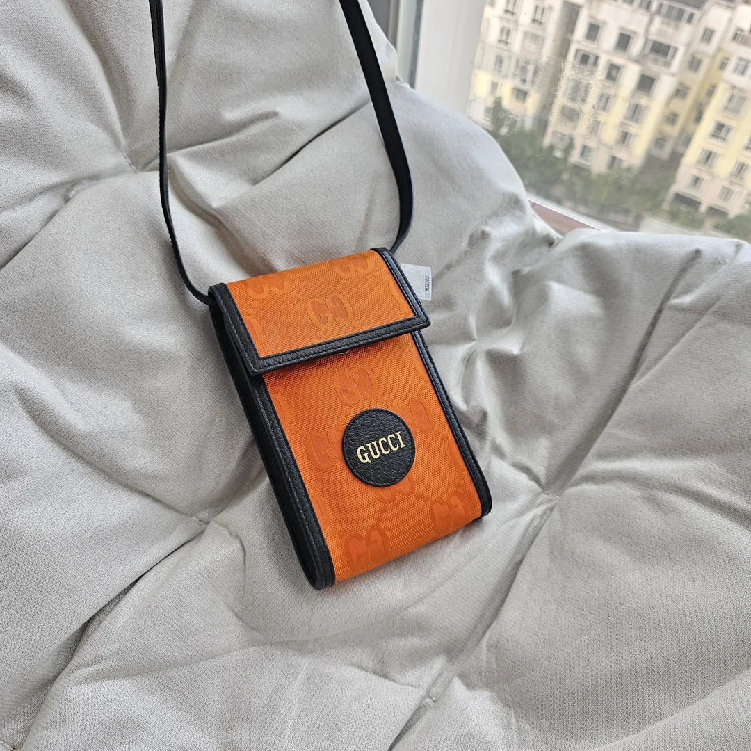 95新 GUCCI/古驰 803107 古驰橘色拼黑手机包