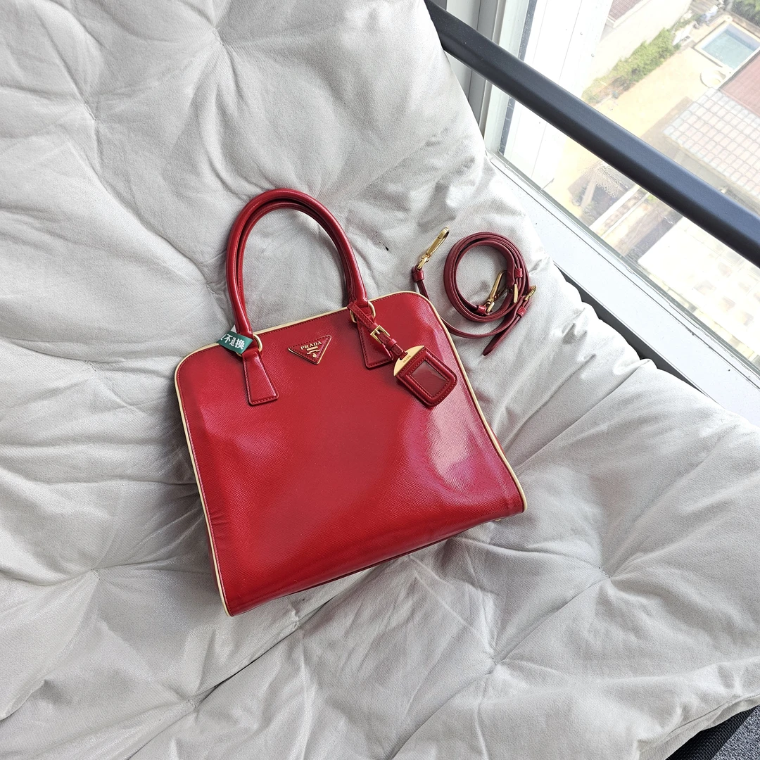 95新 Prada/普拉达 802646 普拉达红色手提单肩包