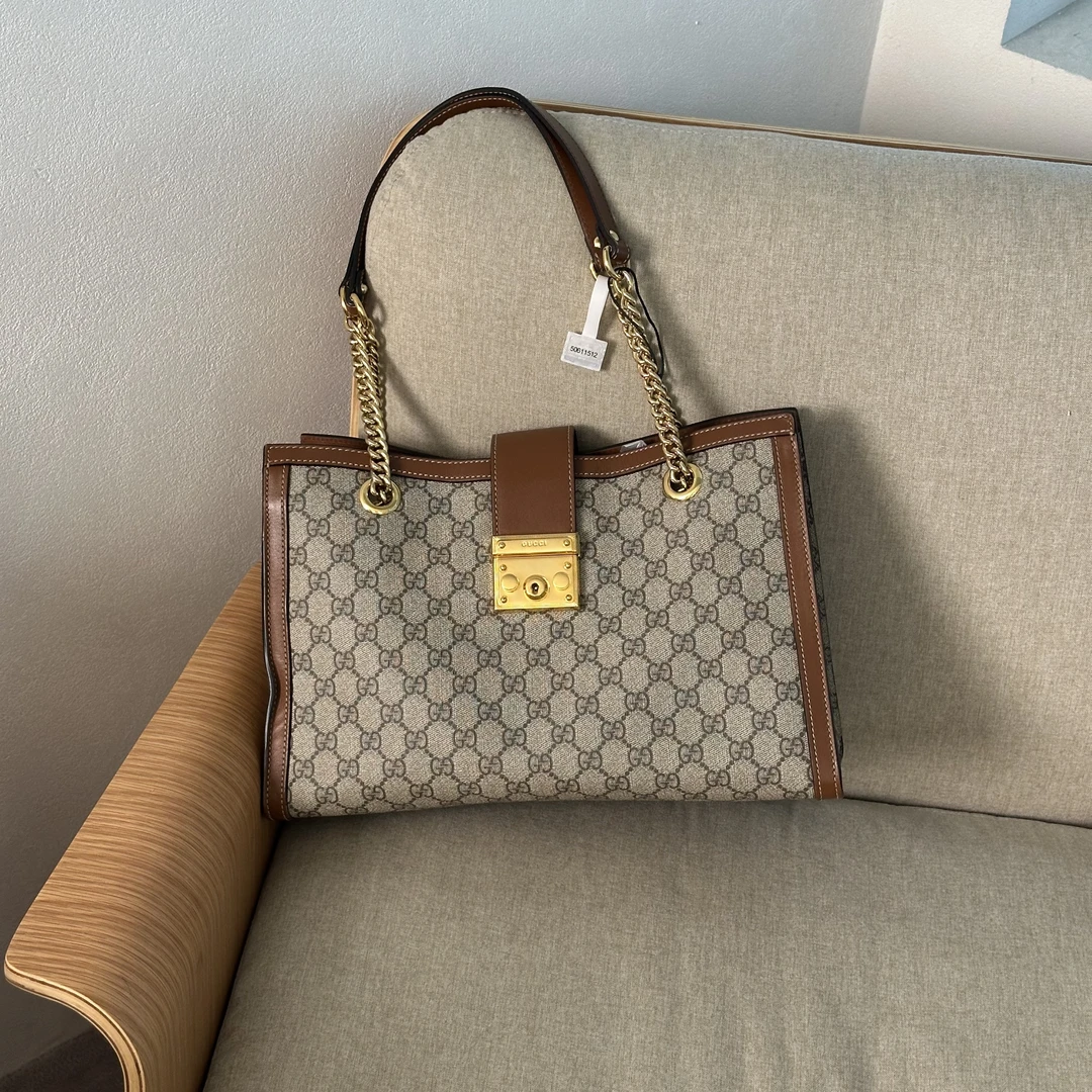 95新 GUCCI/古驰 50611512 古驰金棕色中号padlock手提单肩包