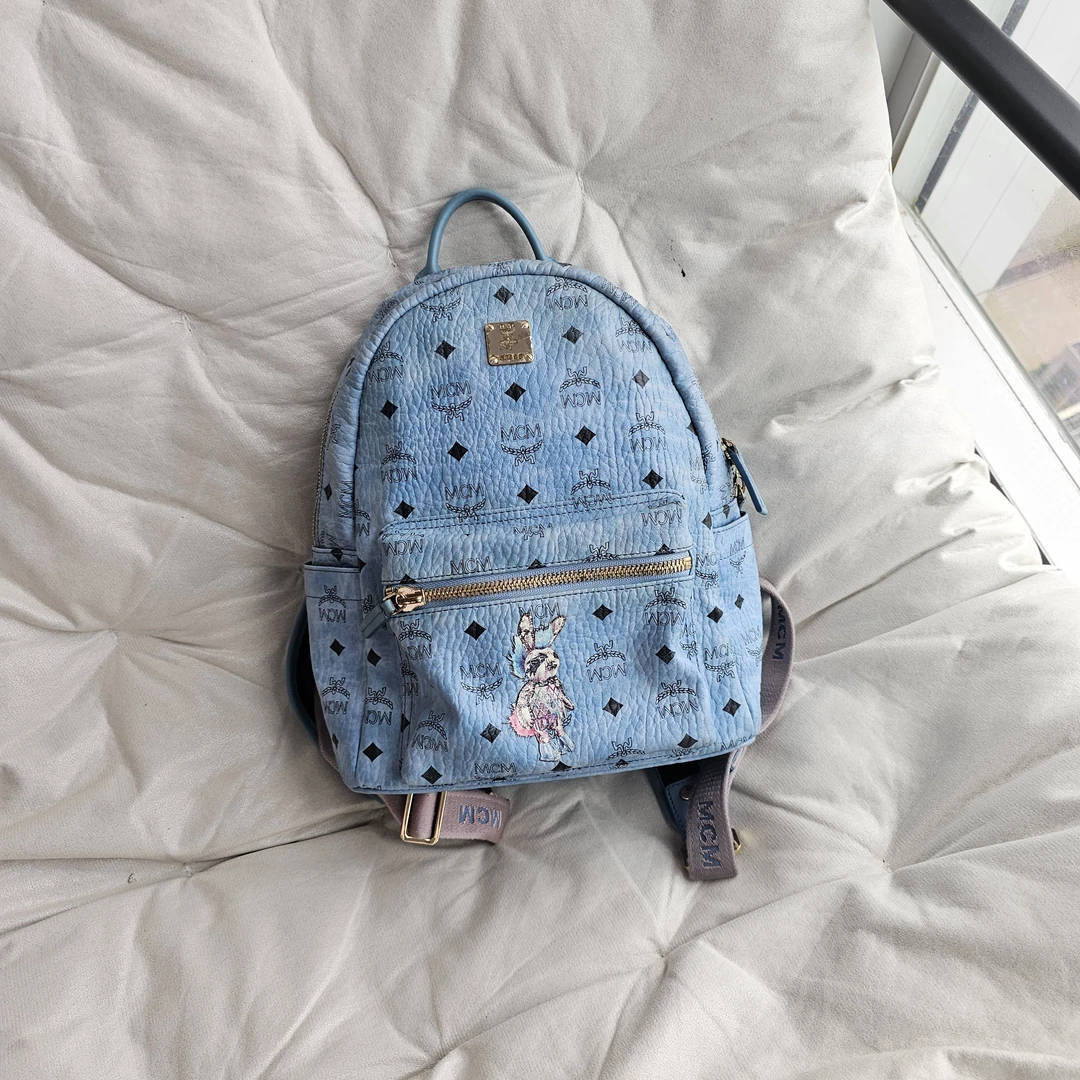 95新 MCM 805500 MCM蓝色双肩包
