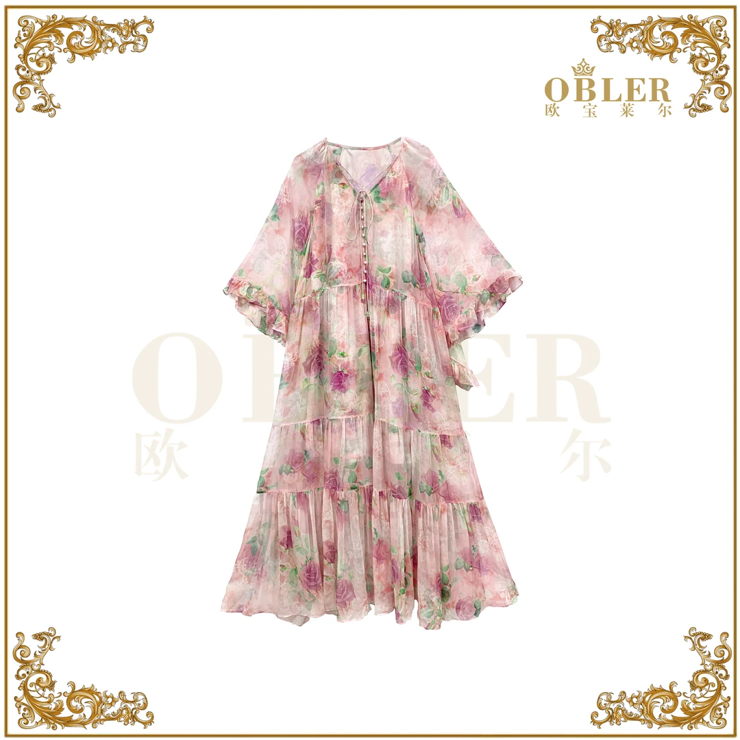 【欧宝莱尔】时尚气质轻奢优雅真丝连衣裙114-24373