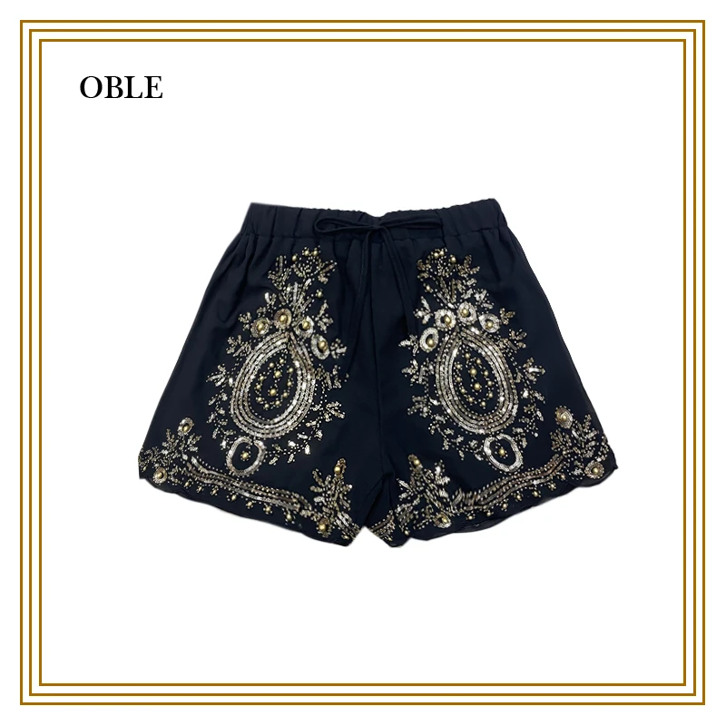 2025新款时尚黑色设计师高奢重工刺绣短裤777-3333