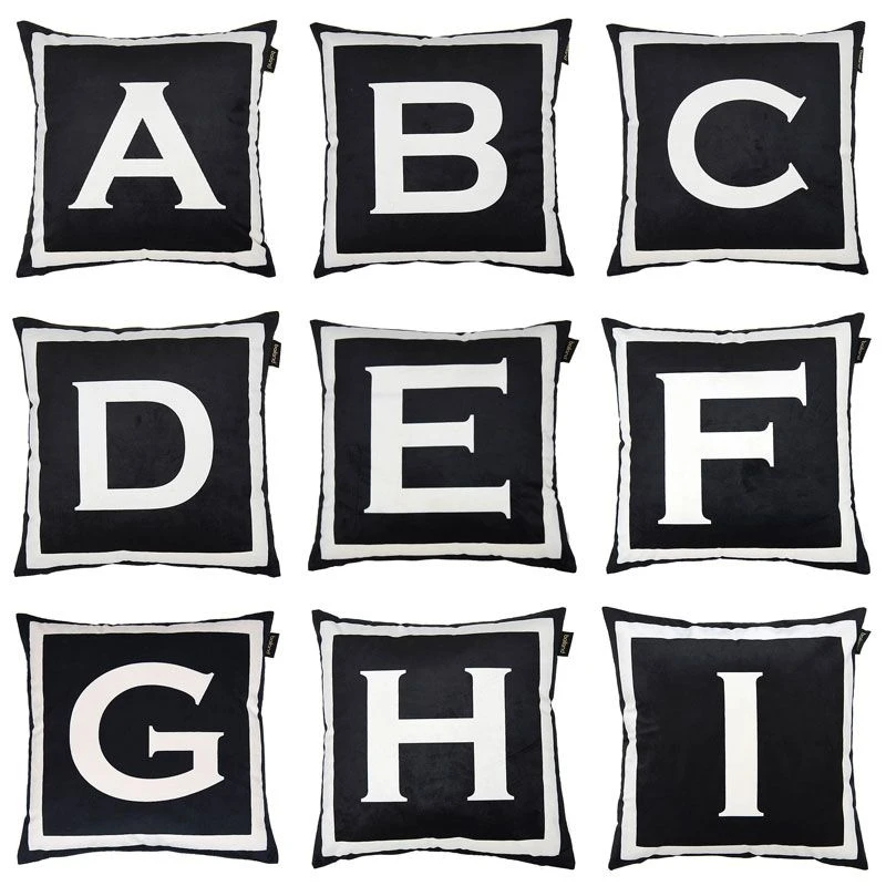 北欧黑白字母抱枕车载腰枕靠枕汽车枕靠沙发靠背垫卧室靠垫样板房