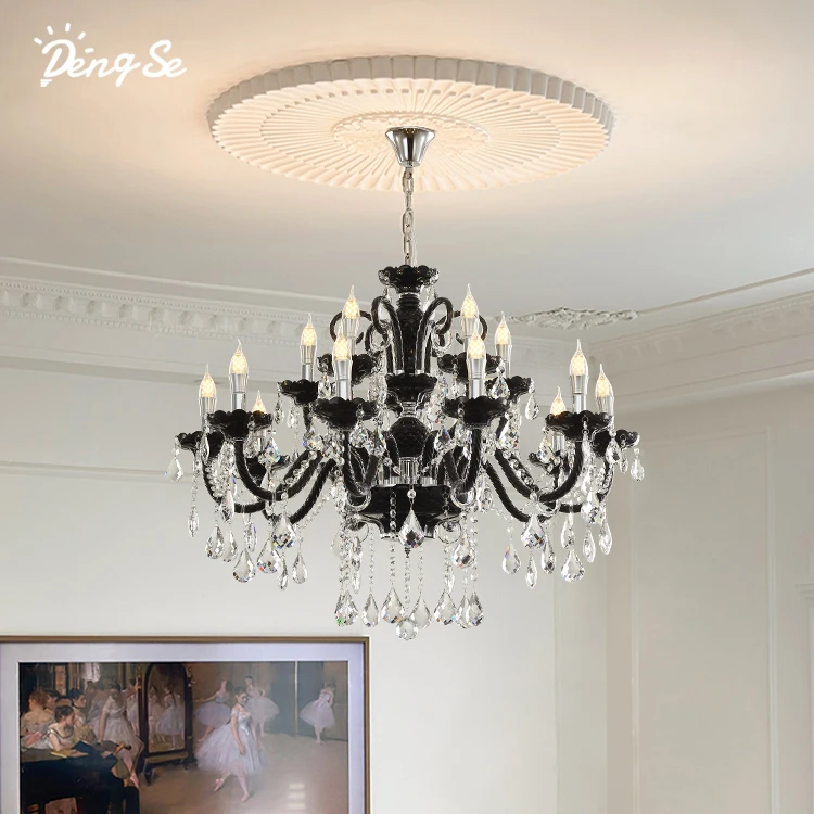 法式黑色水晶吊灯美式复古轻奢高级感大气客厅家用灯卧室房间主灯