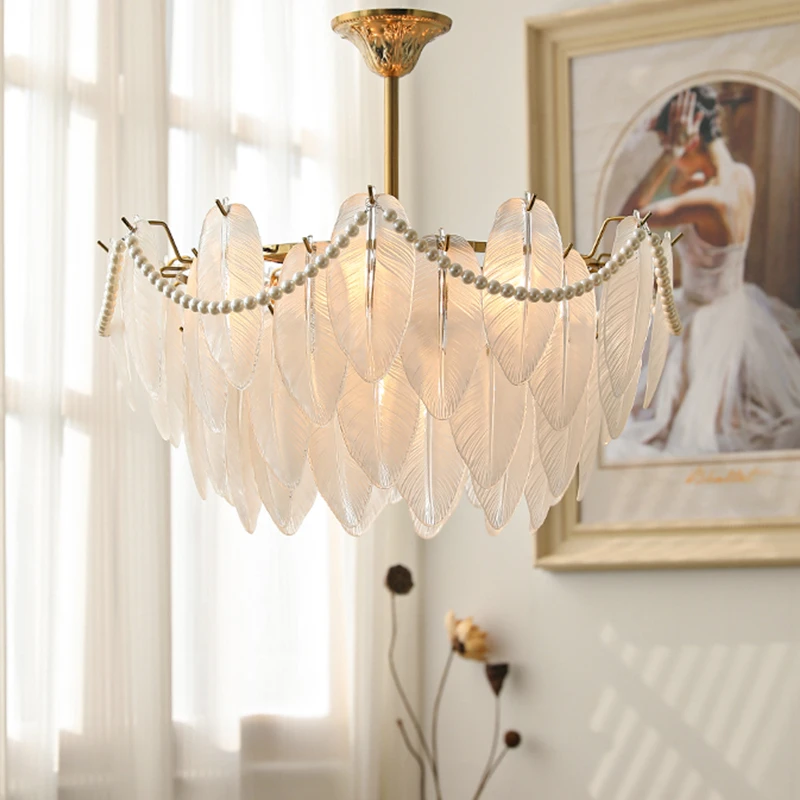 轻奢浪漫羽毛客厅大厅水晶吊灯新款北欧别墅餐厅主卧室大吊灯