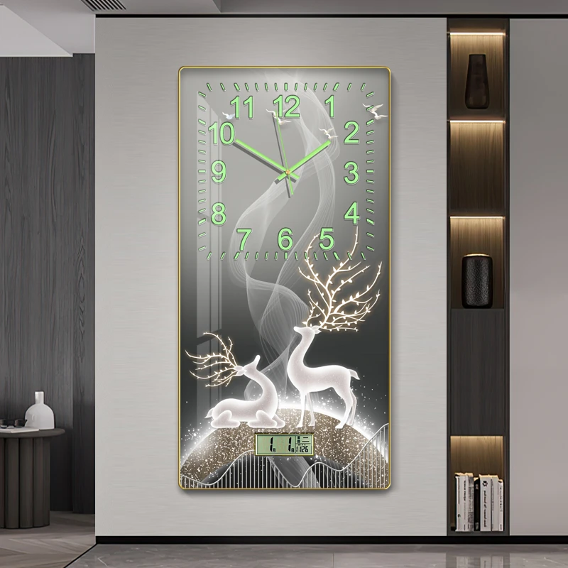 夜光钟表现代简约花卉侘寂风装饰画挂钟极简走廊过道墙画挂钟