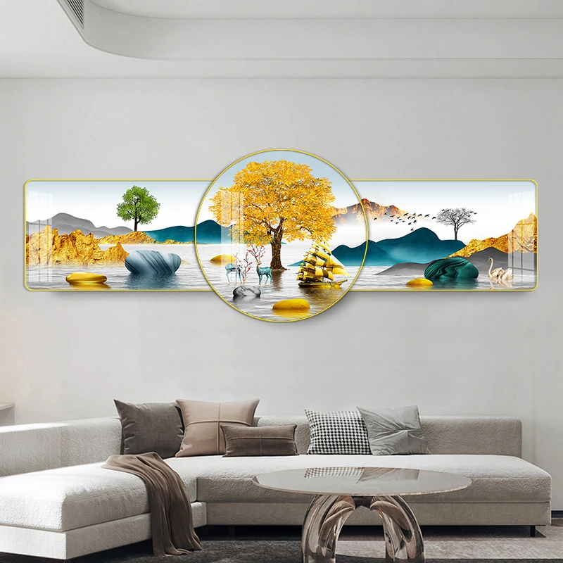 梵胜新款上市现代简约客厅三联画晶瓷画轻奢风格叠加画中画FT022A